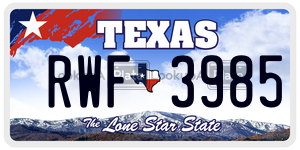 RWF3985  license plate in TX