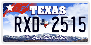 RXD2515 license plate in Texas