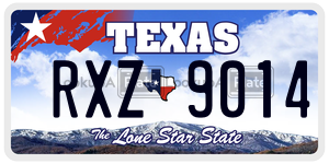 RXZ9014 license plate in Texas