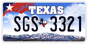SGS3321 license plate in Texas