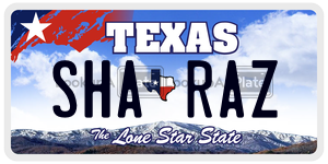 SHARAZ  license plate in TX