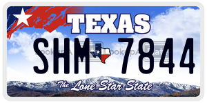 SHM7844 license plate in Texas
