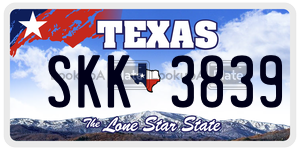 SKK3839 license plate in Texas