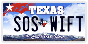SOSWIFT license plate in Texas