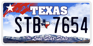 STB7654 license plate in Texas