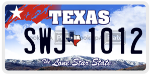 SWJ1012 license plate in Texas