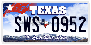 SWS0952 license plate in Texas