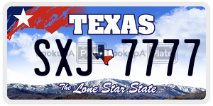 SXJ7777 license plate in Texas