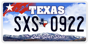 SXS0922 license plate in Texas