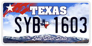 SYB1603  license plate in TX