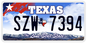 SZW7394 license plate in Texas