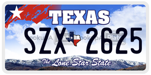 SZX2625 license plate in Texas