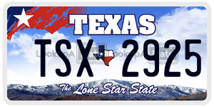 TSX2925 license plate in Texas