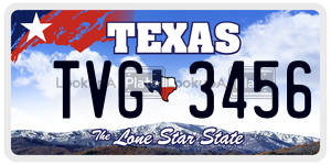 TVG3456  license plate in TX