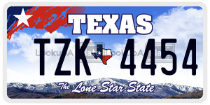TZK4454  license plate in TX