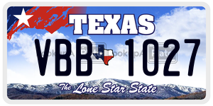 VBB1027 license plate in Texas