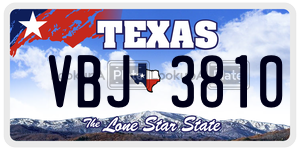 VBJ3810  license plate in TX