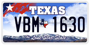 VBM1630 license plate in Texas