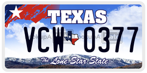 VCW0377 license plate in Texas