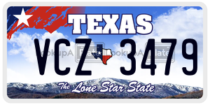 VCZ3479 license plate in Texas