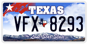 VFX8293 license plate in Texas