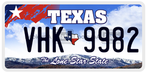 VHK9982  license plate in TX