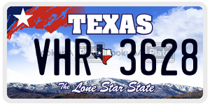 VHR3628 license plate in Texas