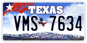 VMS7634 license plate in Texas