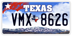 VMX8626 license plate in Texas