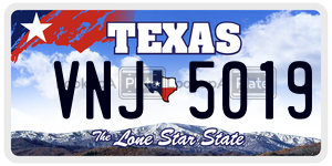 VNJ5019 license plate in Texas