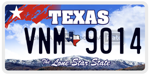 VNM9014 license plate in Texas