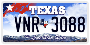 VNR3088 license plate in Texas