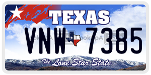 VNW7385  license plate in TX