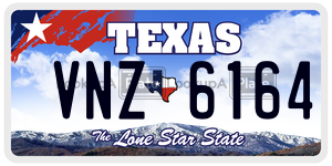 VNZ6164  license plate in TX