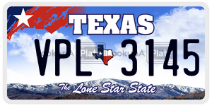 VPL3145 license plate in Texas