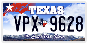 VPX9628 license plate in Texas