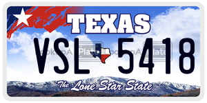 VSL5418 license plate in Texas