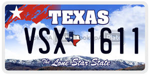 VSX1611 license plate in Texas