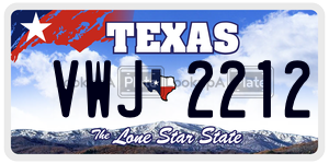 VWJ2212 license plate in Texas