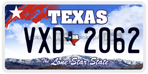 VXD2062 license plate in Texas