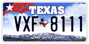 VXF8111 license plate in Texas