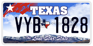 VYB1828 license plate in Texas
