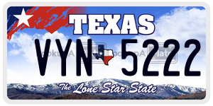 VYN5222 license plate in Texas