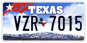 VZR7015 license plate in Texas