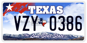 VZY0386  license plate in TX