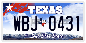 WBJ0431  license plate in TX