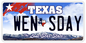 WENSDAY license plate in Texas