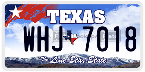 WHJ7018 license plate in Texas