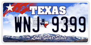 WNJ9399  license plate in TX