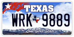 WRK9889  license plate in TX